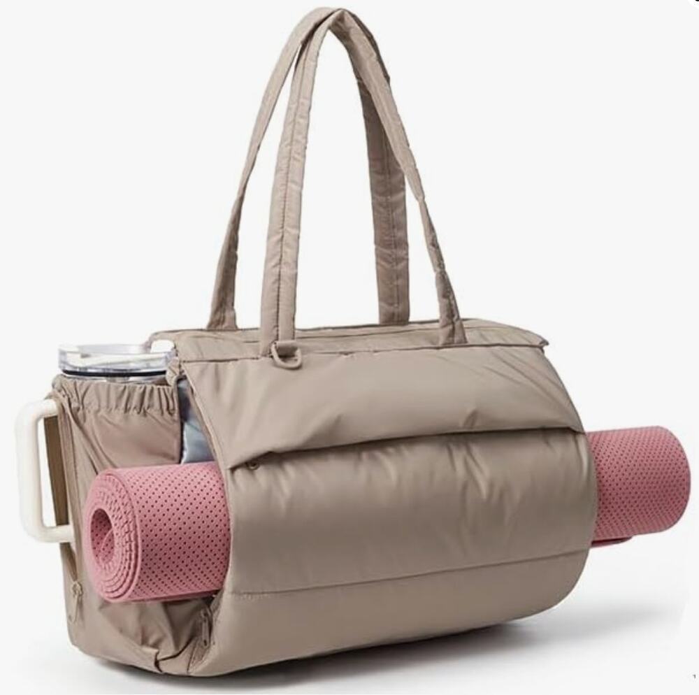BAGSMART Yoga Pilates Tote Bag with Knotted Handle, waterproof Gym Bag- Camel